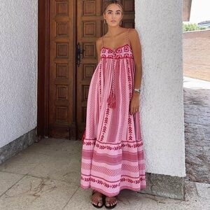 Pink and Red Maxi Crocheted Dress